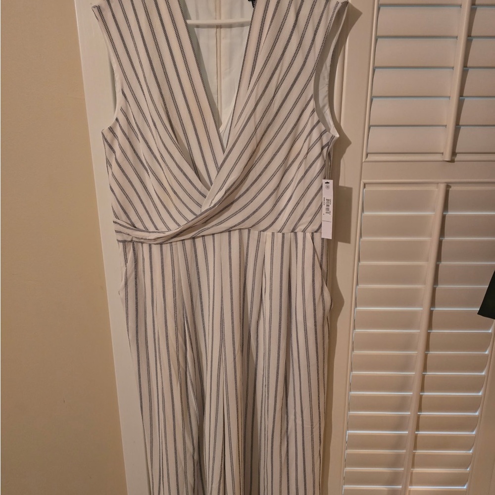 Maggy London Black and White Striped jumpsuit